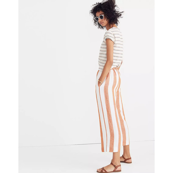Madewell Pants XXS White Orange Evelyn Striped Huston Cropped Button Linen Blend - Picture 13 of 13